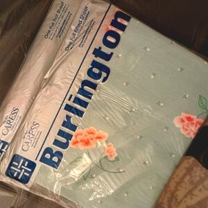 Vintage Burlington green/pink Caress FULL Sheet Set (Flat & Fitted)